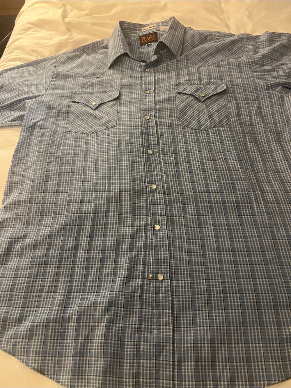 Plains WESTERN WEAR Men's Light Blue Plaid Button-Down Shirt